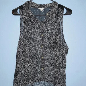Aeropostale Sleeveless Black and White Animal Print Button Up Front Shirt XL